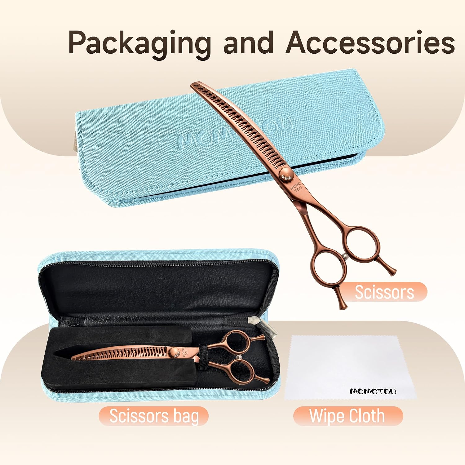 7'' Curved Chunker Dog Grooming Scisscors Matte Bronze | High-End Texturizing Thinner Shears 440C Professional Pet Blender Scissors Sharp Smooth Cutting for Dogs and Cats