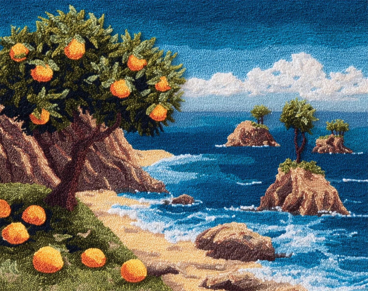 Henypt Color Diy Latch Hook Rug Kit The Sea And Fruit Trees 55X75cm