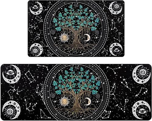 ASPMIZ Tapete de cocina para piso, 2 piezas, tapete de cocina de árbol acolchado antifatiga, alfombras de cocina impermeables antideslizantes para