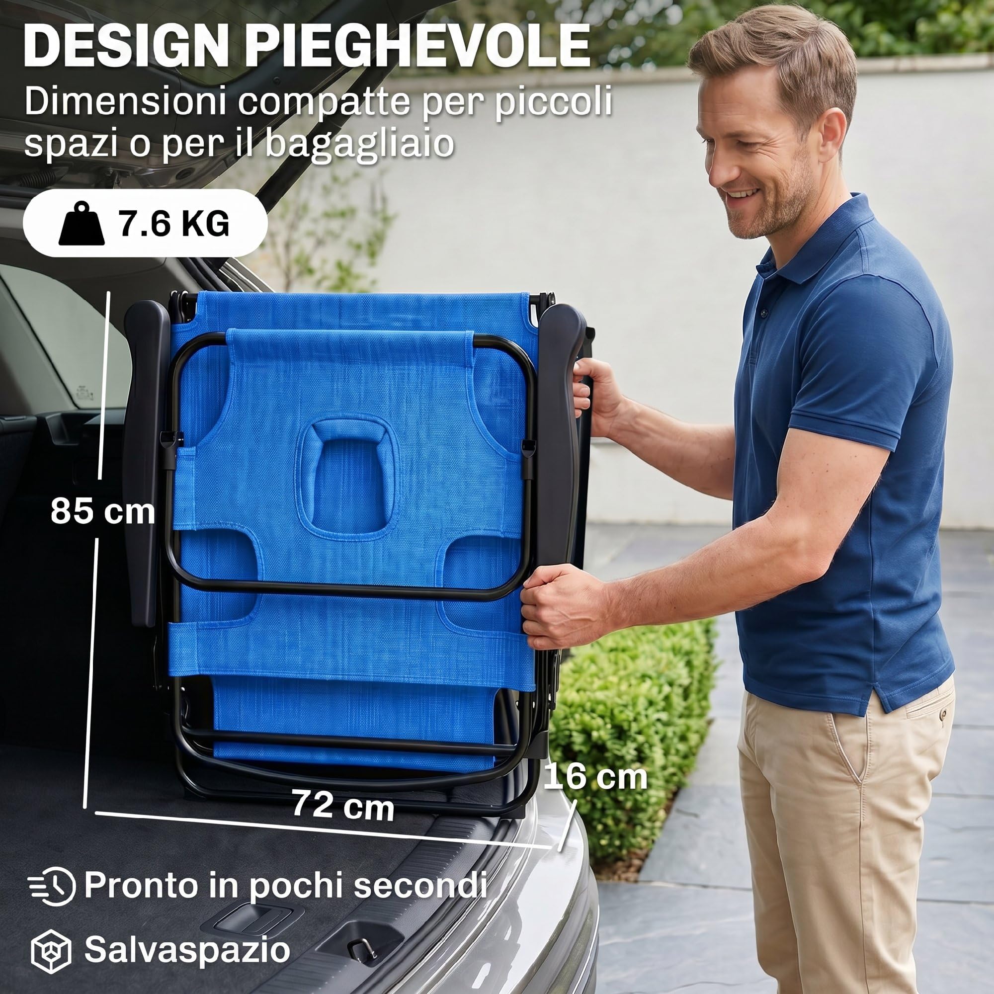 Outsunny Lettino da Sole Schienale Regolabile Sdraio Pieghevole Blu Scuro | a 4 Livelli, con Cuscino, Foro per il Viso, Tessuto Traspirante, Struttura in Acciaio