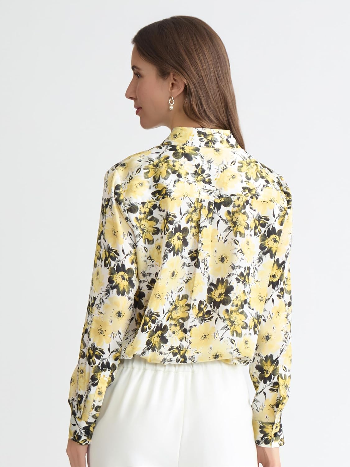 Kasper Womens Long Sleeve Printed Satin Button-Front Shirt - Image 3