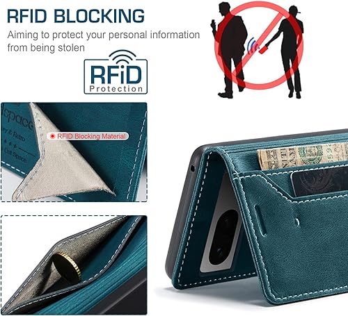 Miniatura 2 de HXY - Funda tipo cartera para Google Pixel 7A 2023, funda de piel sintética con tapa y soporte para tarjetas, bloqueo RFID, función atril,