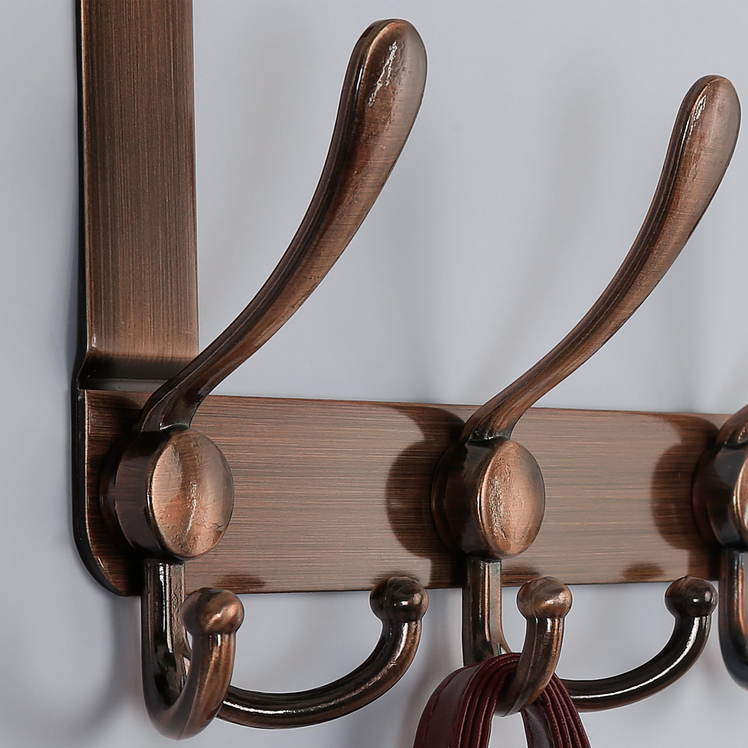 Dseap Türgarderobe zum Einhängen, Edelstahl Türhaken Innenseite, Türhakenleiste, Kleiderhaken Tür, Türaufhänger, für Kleidung Hut Handtuch Mantel, mit 5 Dreifachhaken, Antikes Kupfer, 2er Set