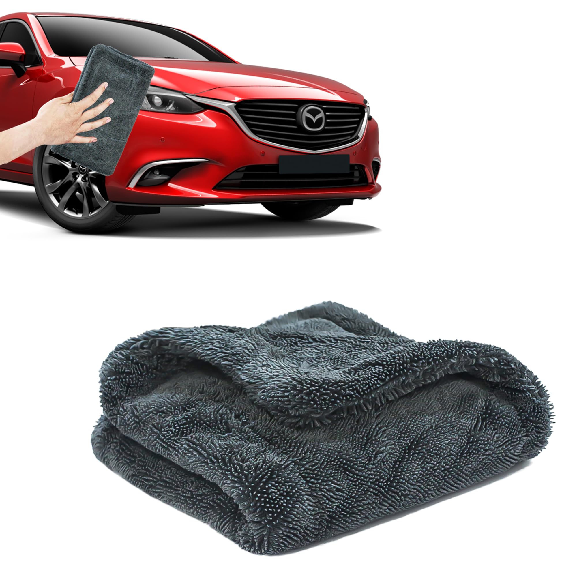 FABTEC Microfiber Cloth for Car – Heavy Duty 1200 GSM, Twisted Loop Super Absorbent Towel - Multipurpose Cleaning Accessories for Car, Bikes and Home Pack of 1 (Size: 40x40 cm) (Grey)