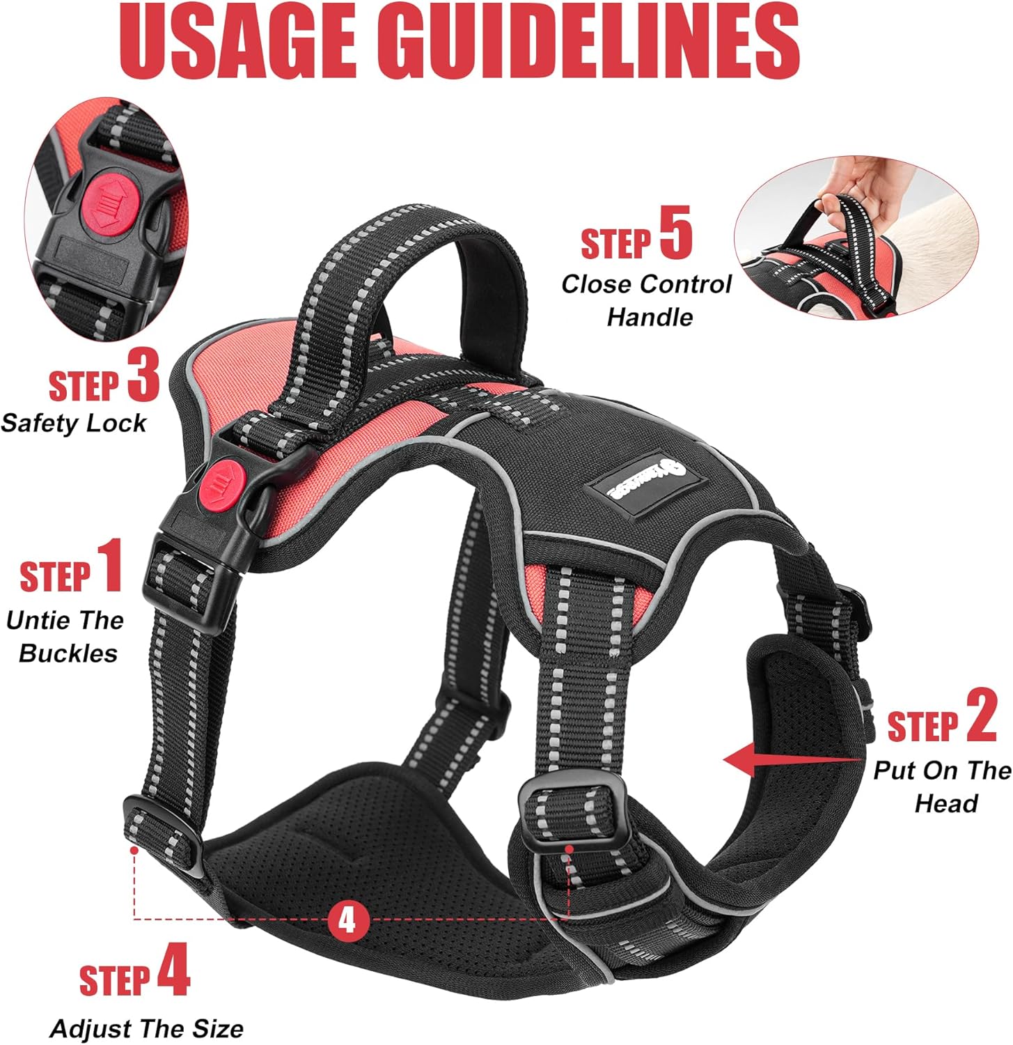 Large Dog Harness Pet Supplies Leashes for Large Dogs, Reflective Harness with Control Handle