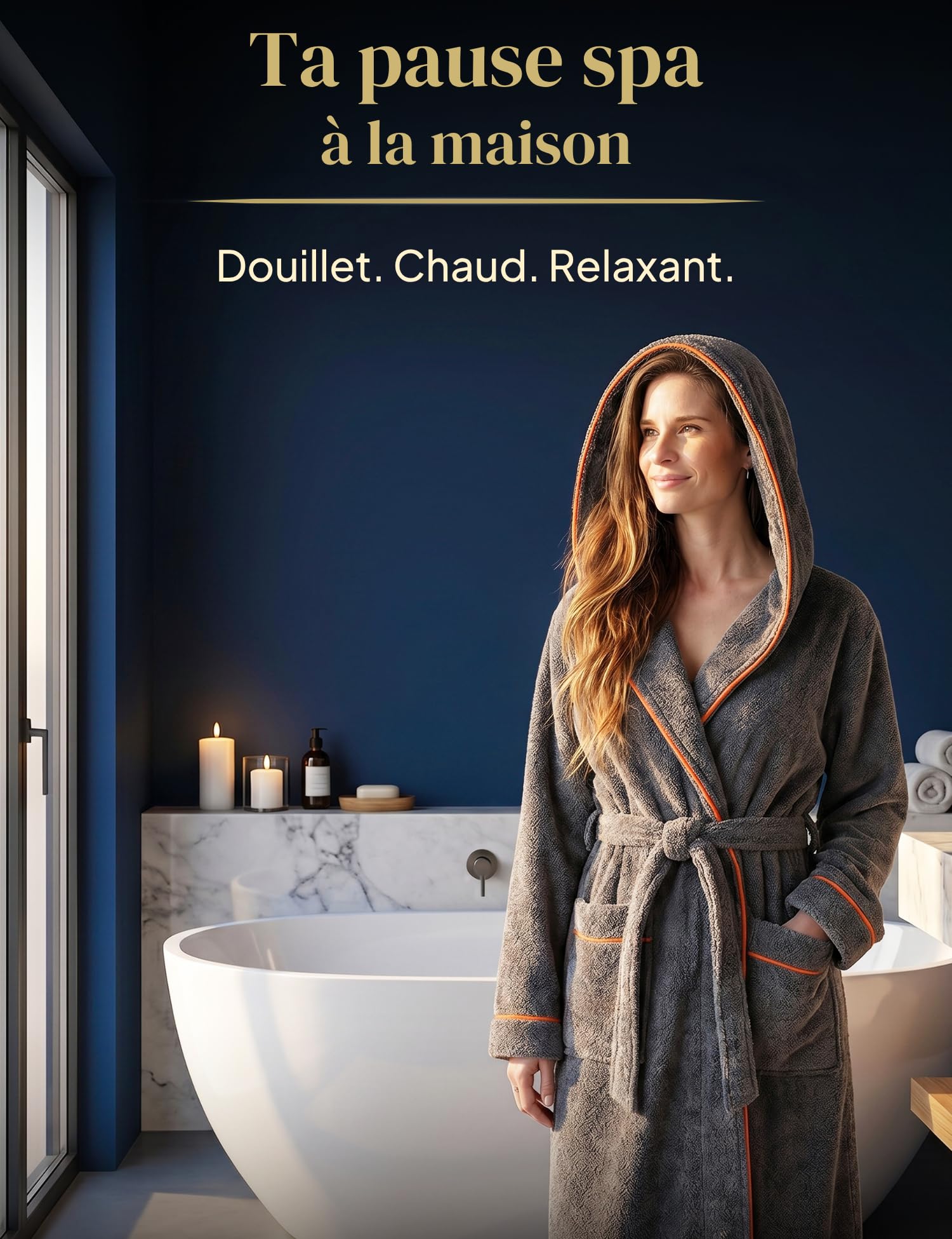 Peignoir de Bain Femme en Coton douillet 400 g/m2 avec Capuche - robe de chambre femme extra doux et confortable - taille XS/S/M/L/XL - peignoir de bain sauna en éponge certifié OEKO-TEX
