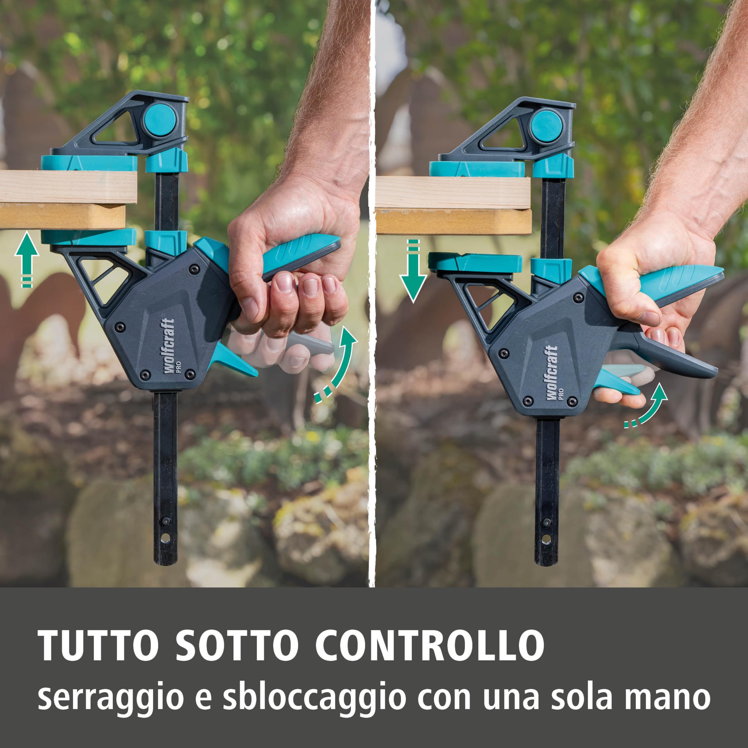 wolfcraft Set 3 Morsetti a Una Mano PRO XL, Apertura fino a 1060 mm, Forza di Serraggio 150 kg con Connettore Incluso – Made in Europe – 8673060