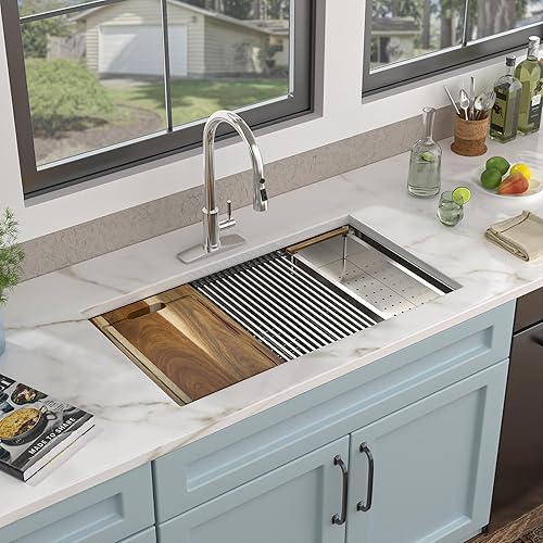 Miniatura 19 de Fregadero de lavandería de 21 x 18 pulgadas de montaje bajo encimera – Acero inoxidable 304 de calibre 16 cepillado dorado NANO-PVD de 12 pulgadas