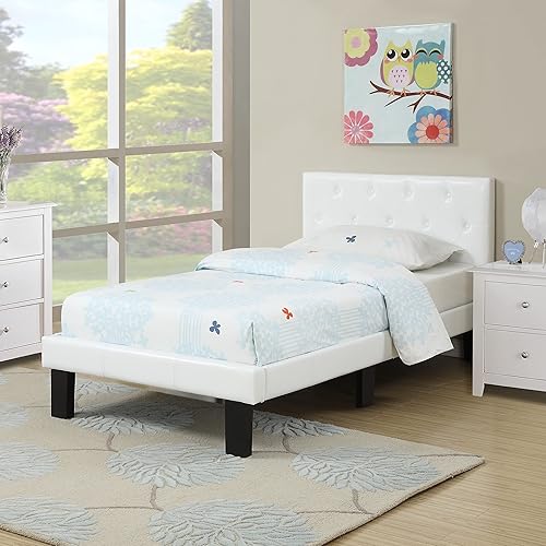 Miniatura 11 de Poundex - Cama tapizada de poliuretano, Vinilo Rosa,Blanco,https://www.amazon.com/dp/undefined