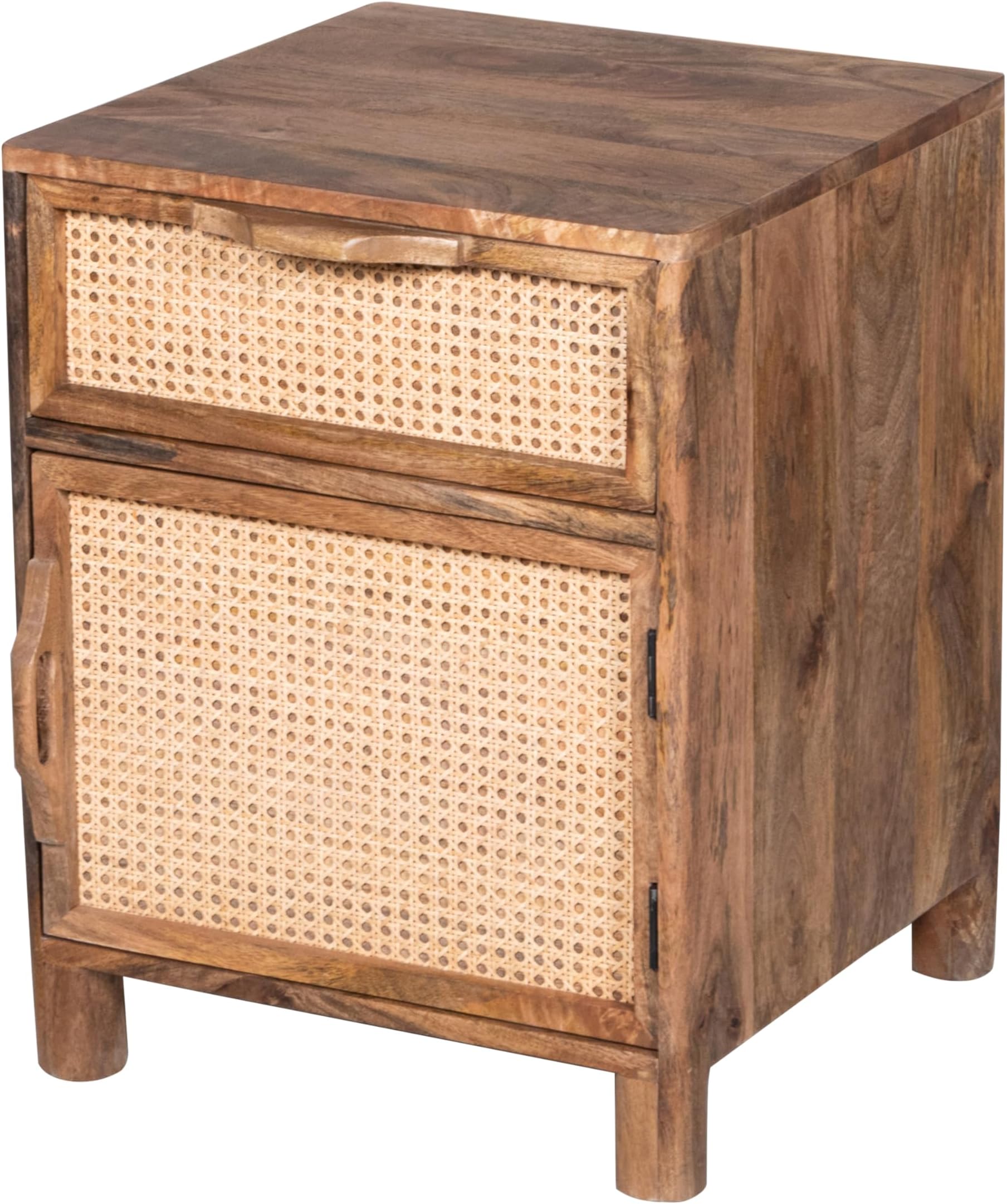 The Urban PortMia 23 Inch Nightstand, Woven Cane Cabinet Door and Drawer, Handcrafted Natural Brown Mango Wood