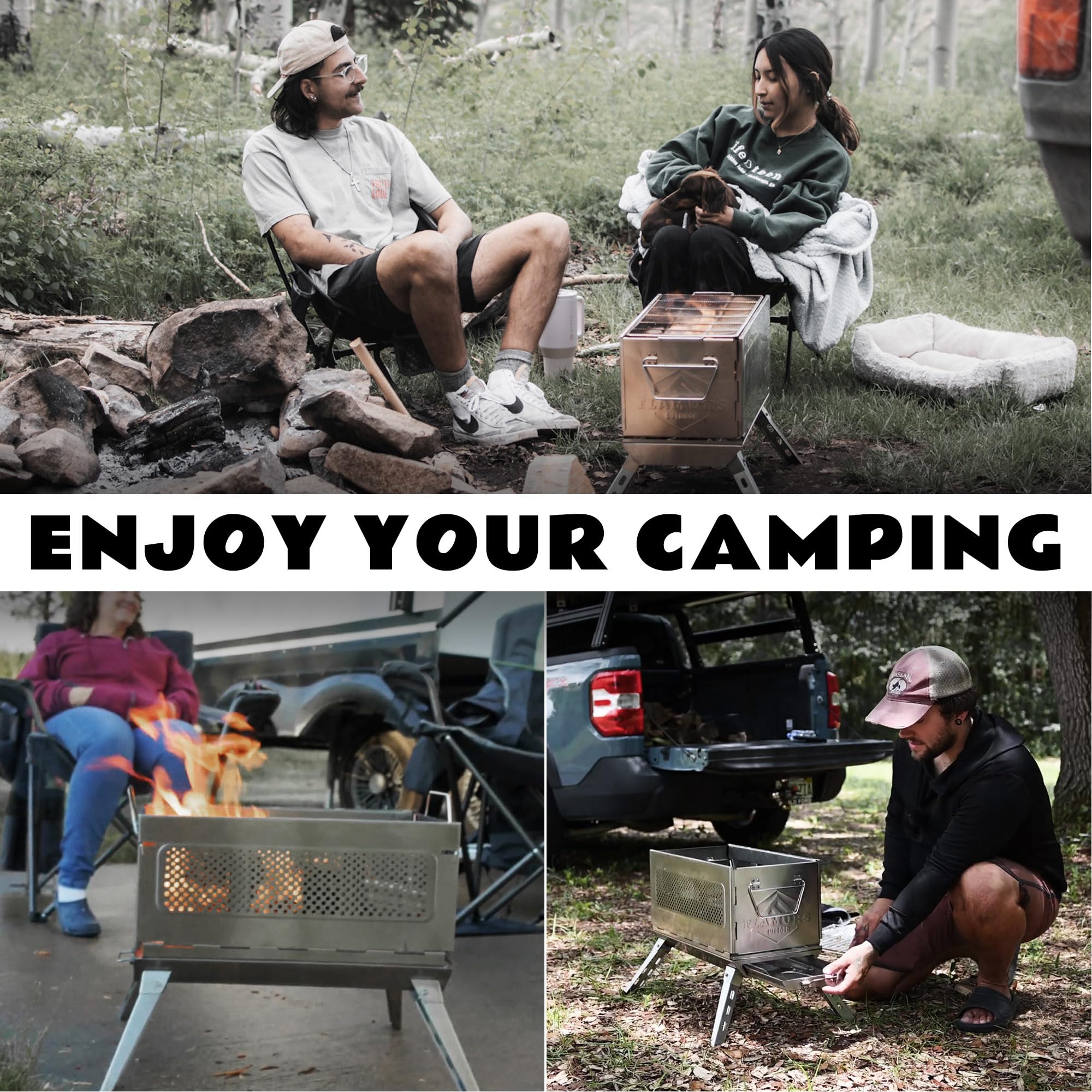 Braciere senza fumo per esterni, portatile e facile da montare, in acciaio inox, con griglia, cenere rimovibile e borsa per il trasporto, ideale per campeggio, cortile, giardino, picnic, barbecue