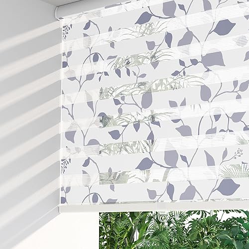 LazBlinds Persianas enrollables sin cordones de doble capa estilo cebra para ventanas, filtran la luz para el día y la noche, se adaptan a ventanas