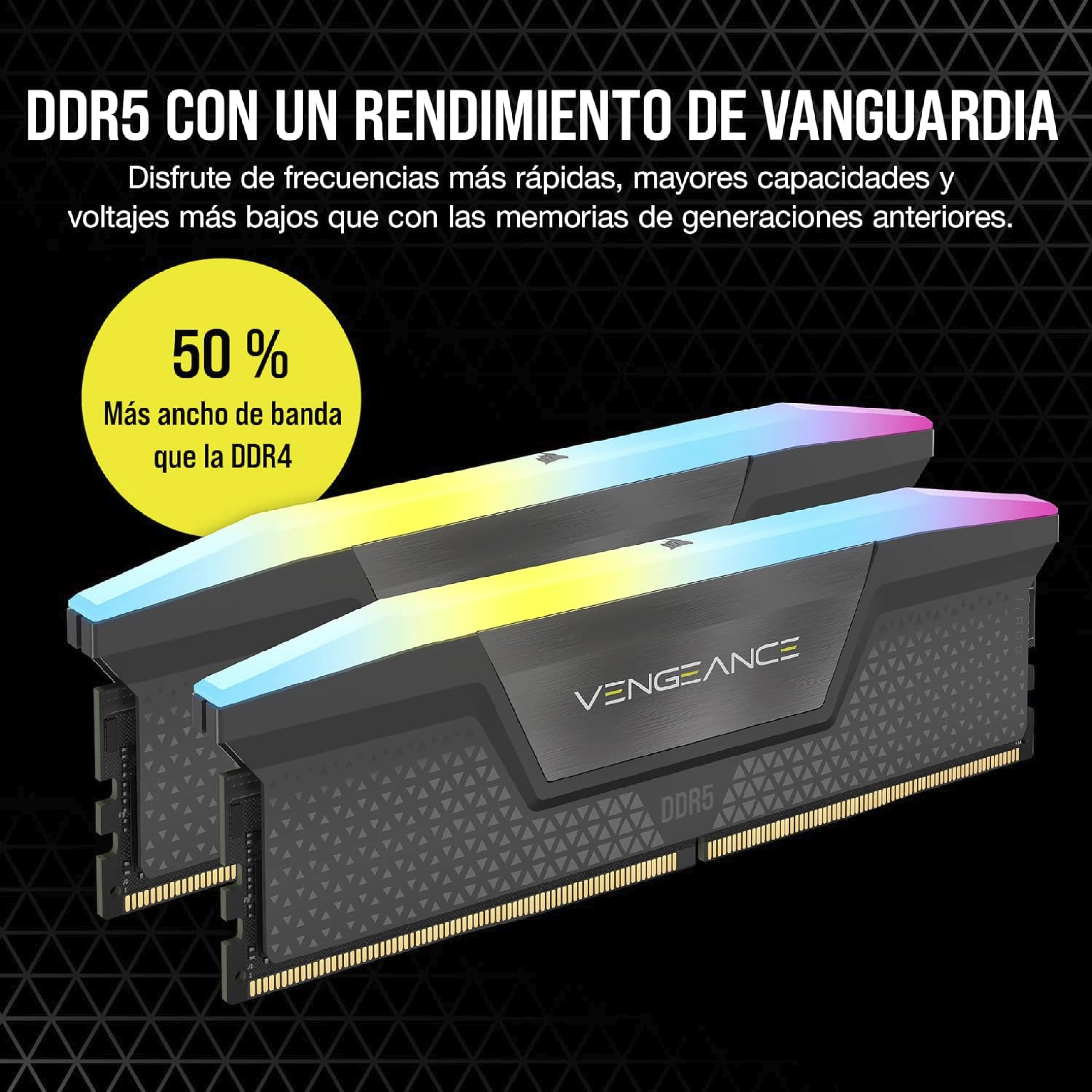 CORSAIR Vengeance RGB DDR5 32GB (2 x 16GB) hasta 6000MHz CL38-44-44-96 1.35V Intel XMP 3.0 AMD Expo Memoria de Ordenador de Sobremesa – Gris