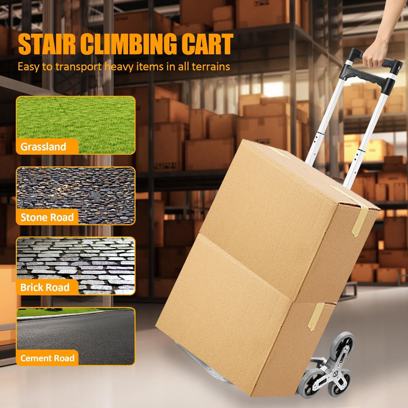 Carretilla de mano para escaleras – Carretilla plegable portátil con ruedas | Carro de la compra de alto rendimiento para distribución en viajes, lugar de trabajo, almacén