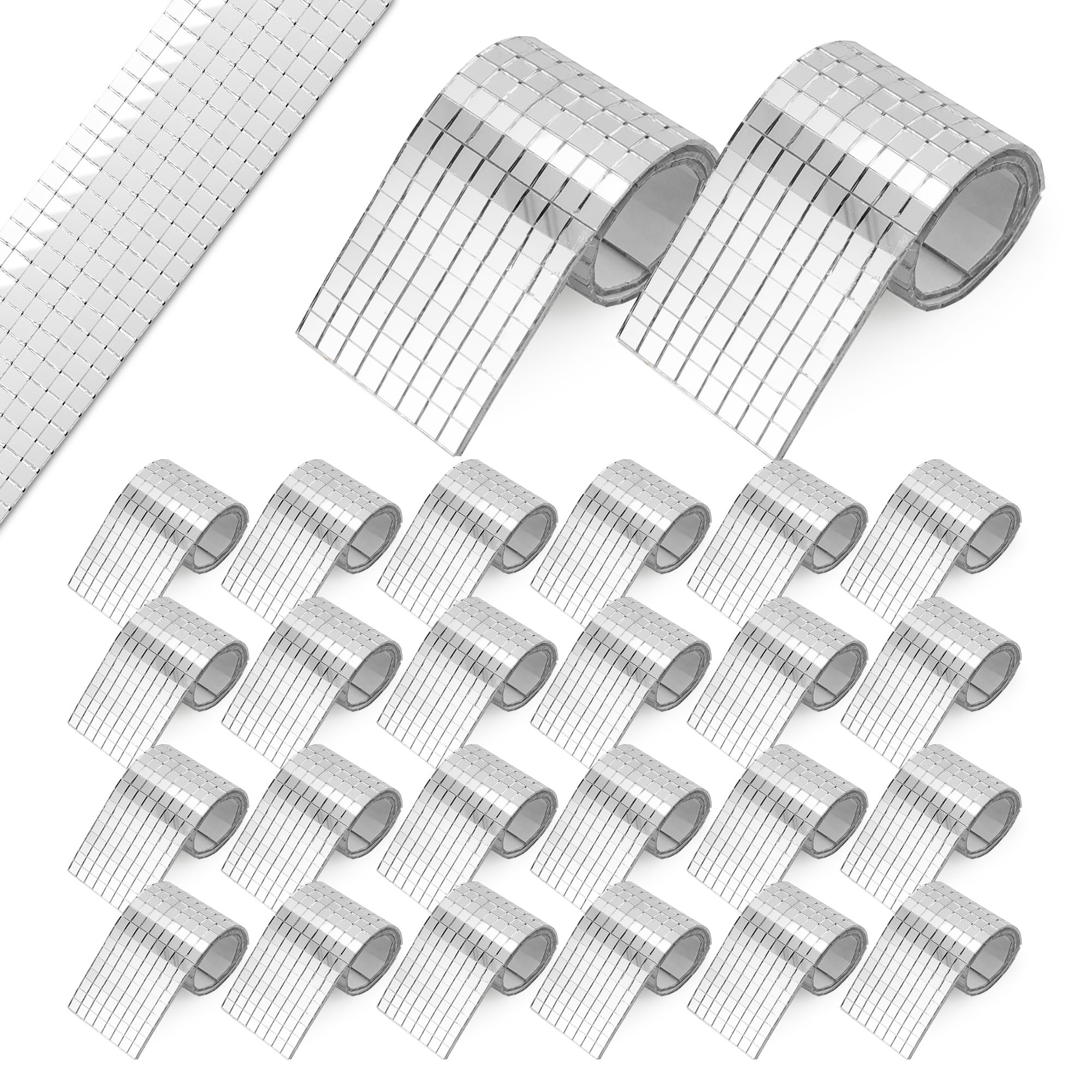 WeeGoo 26 Roll Mirror Mosaic Tiles Self Adhesive Mirror Mosaics, 12064 Pieces Mini Square Glass Mirrors Stickers for DIY Craft Wall Decoration, Disco Ball Tiles (Silver, 5x5mm)
