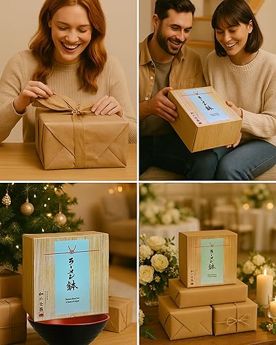 Miniatura 5 de APEX S.K. Juego de 4 cuencos japoneses grandes de melamina de 51 onzas, cucharas a juego, palillos, cuencos asiáticos para sopa para ramen Pho Udon