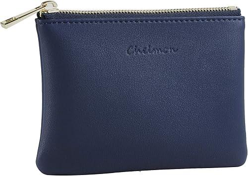 Chelmon - Monedero de piel auténtica con zíper para hombre y mujer