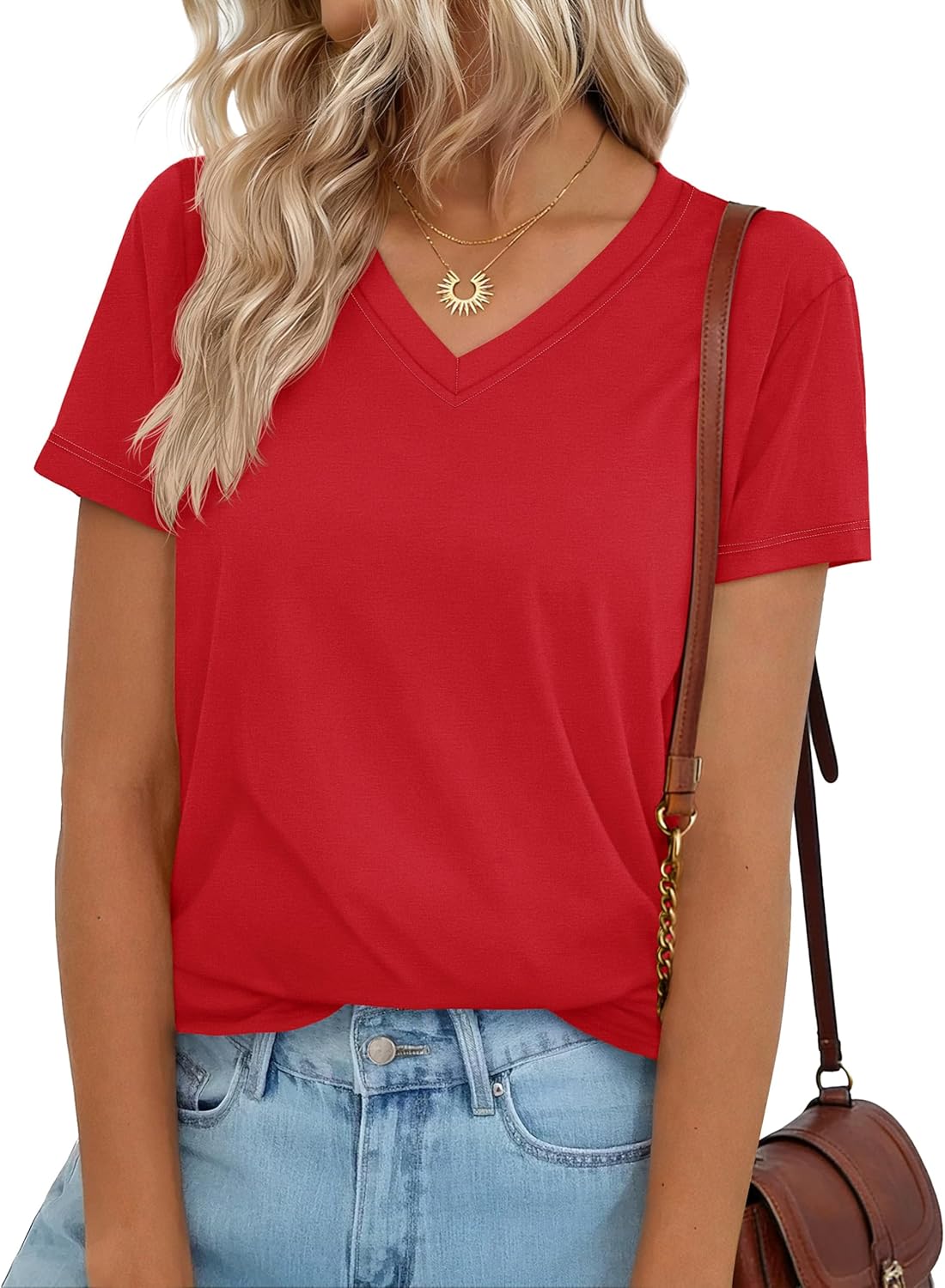 YUCOLEN T Shirts for Women Cotton Short Sleeve V Neck Basic Tees Soft Breathable UPF 50+ Tops for Summer Spring