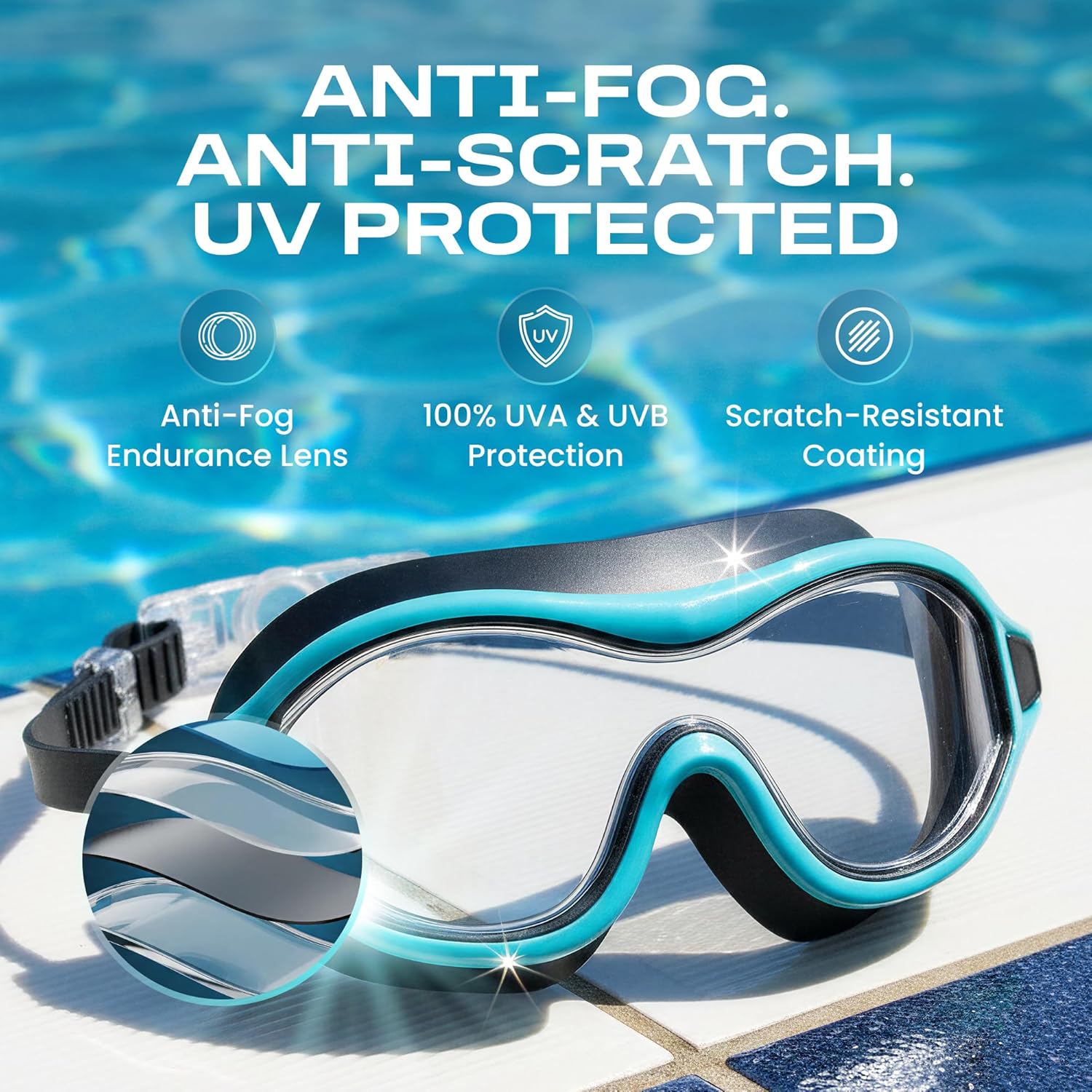Clear'r Puddle Hopper Jr Swim Mask - Ultra-Durable Lens, 100% UVA & UVB Protection Goggles, 180° Distortion-Free Visibility