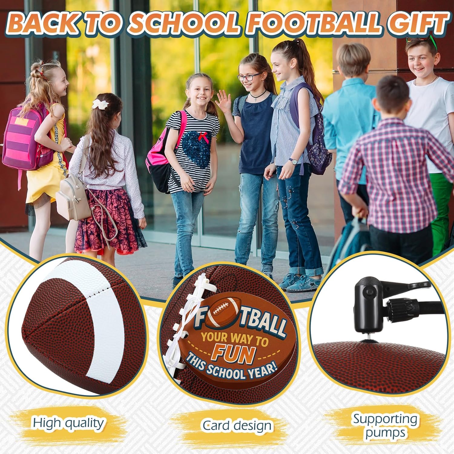 Skylety 6 Sets Composite Leather Footballs Official Size 9 Footballs Inflatable with Pump Official Leather Football 11 Inch High School Football for Back to School Gifts, Youth, Junior, Adult