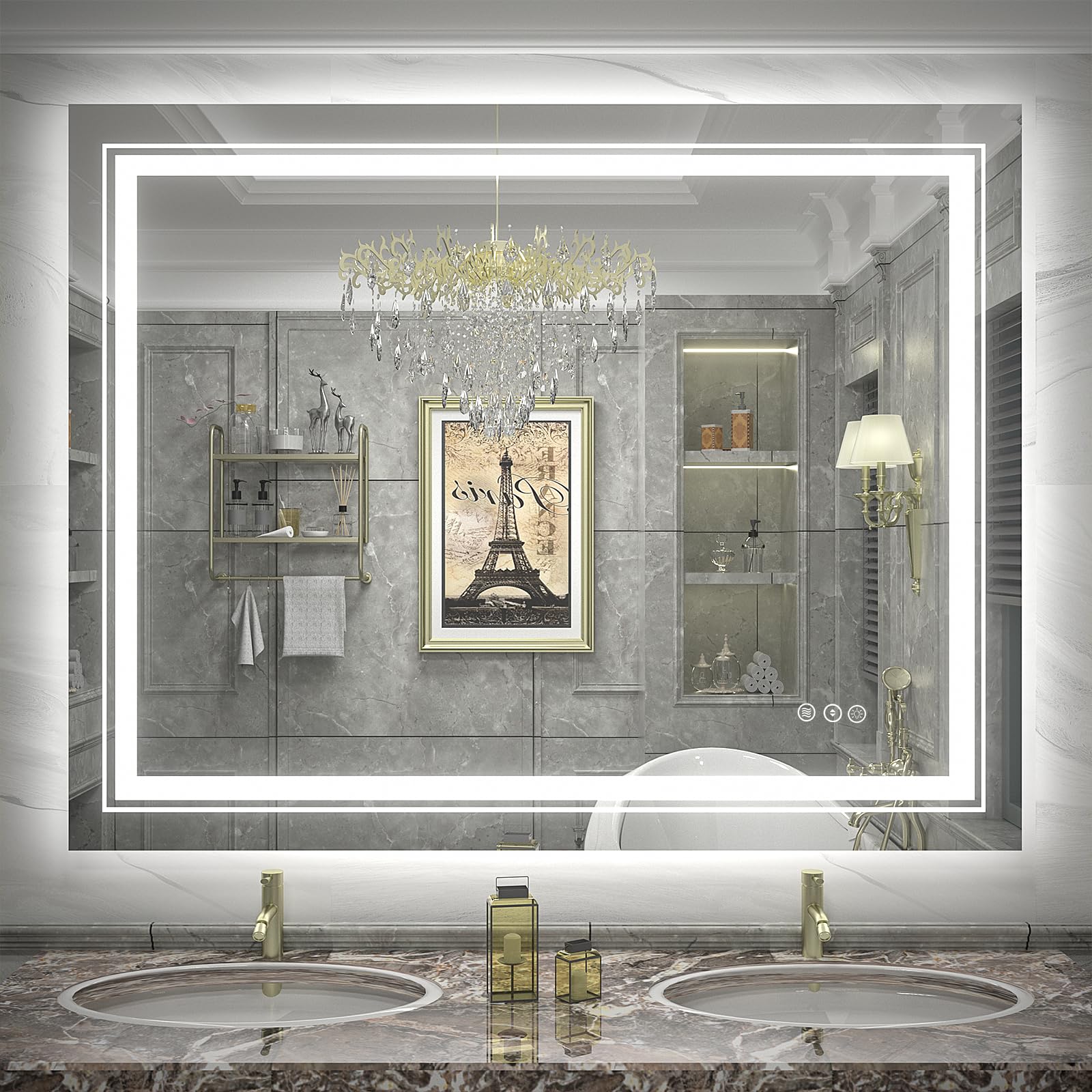 48x36 LED Mirror for Bathroom, Large Dimmable Lighted Vanity Mirror with Lights, Backlit and Front Lighted Mirror for Wall, Anti-Fog, Memory, Shatterproof(Horizontal/Vertical)