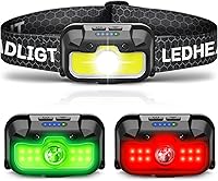 Vista 11 de Paquete de 2 faros LED recargables con luz verde y roja, 1300 lúmenes, linterna ultra brillante para campamento, correr, senderismo, pesca, sensor