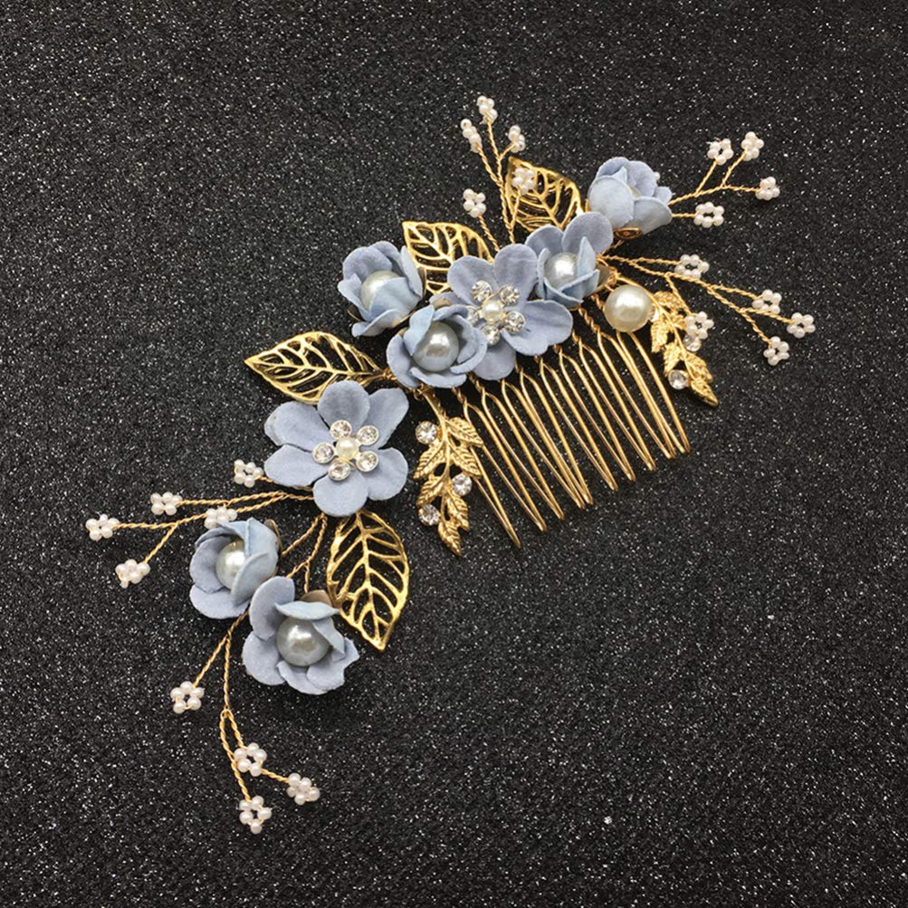 Bridal Hair Comb Wedding Hair Accessories for Women Blue Floral Fascinator Side Comb - Image 4