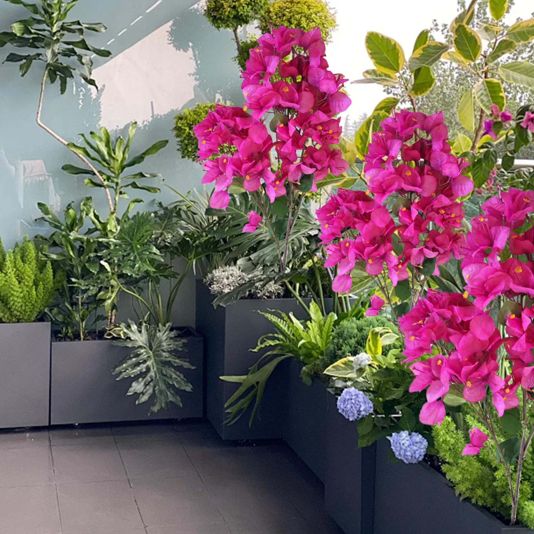 Bougainvillea Artificiale 5 Pezzi 98,6 Pollici Piante Di Bouganville in Seta Realistiche Rami Di Bouganville Finti Fiori Finti Steli per La Decorazione Domestica Viola Rosa Rossa