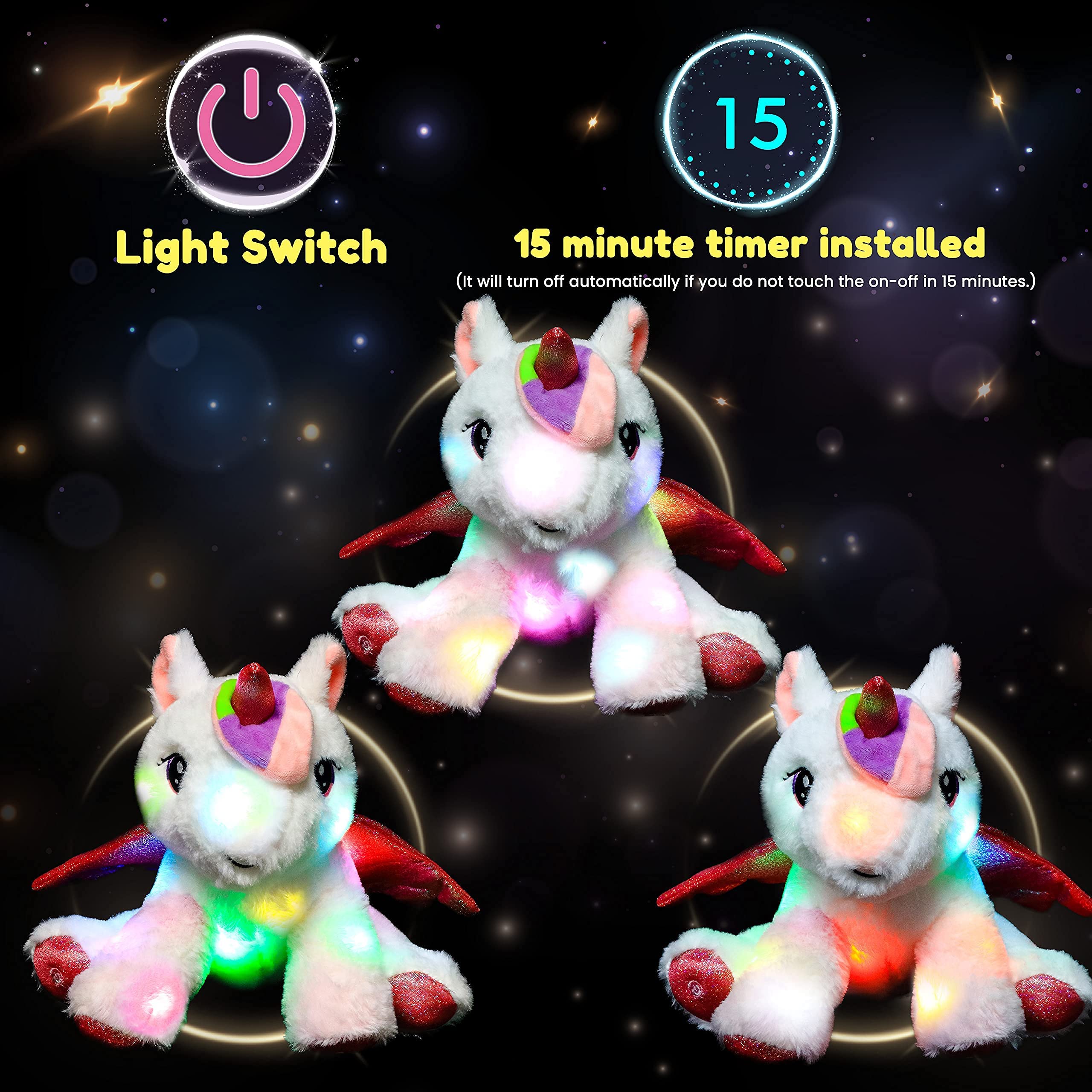 Easfan LED Unicorn Plush Toy - Light-up Stuffed Animal With Colorful Night Lights