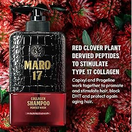 MARO17 Japan\'s 1 Collagen Shampoo Perfect Wash - Mens Shampoo for Hair Growth & Volume - Cleanses Dirt and Unnecessary Sebum - Sulfate Free + DHT Blocker and Collagen for Thicker Hair - Gifts for Men
