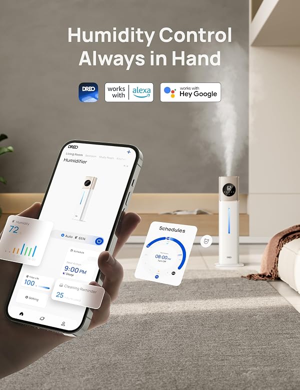 DREO HM735S 11L Smart Humidifier Large Room 700 ft², 100H Cool Mist Air Humidifiers for Bedroom, Top-Fill, Clean Tank Technology, 26dB, Auto Mode, Aroma Box, RGB, Remote & APP Control, Baby, Starlight by DREO - Image 4