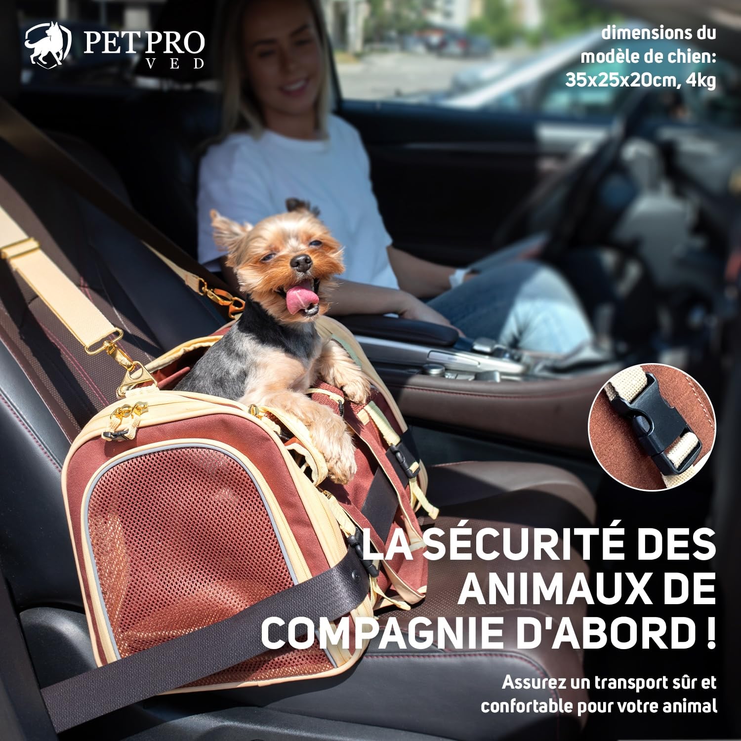 PETPROVED Caisse de Transport Chien Chat Sac de Transport pour Chien Voiture Chat Sac de Voyage Pliable Caisse Cage (M Marron)