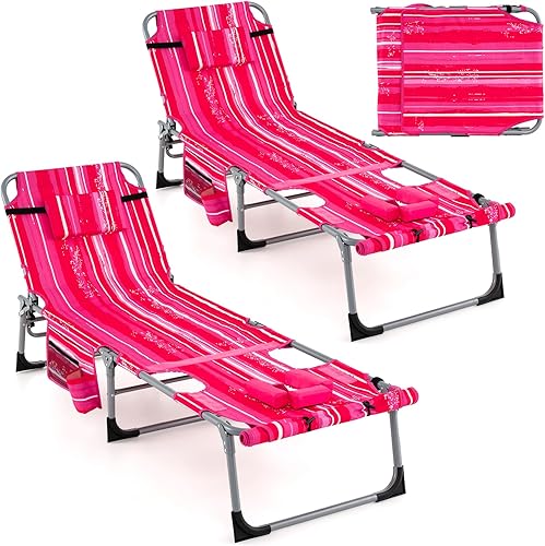 Miniatura 10 de GYMAX Silla bronceadora, silla de playa de 330 libras con orificio para el brazo facial y correa para el hombro de mano, silla plegable para tomar