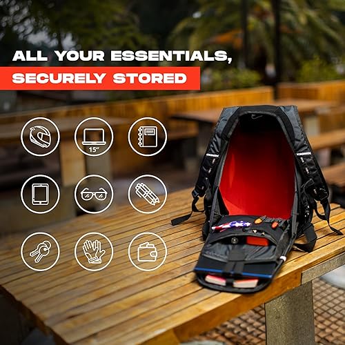 Miniatura 5 de KRONOX Mochila de motocicleta. Protección rígida se adapta a un casco y cuaderno de 15 pulgadas, Negro, Mochilas tradicionales