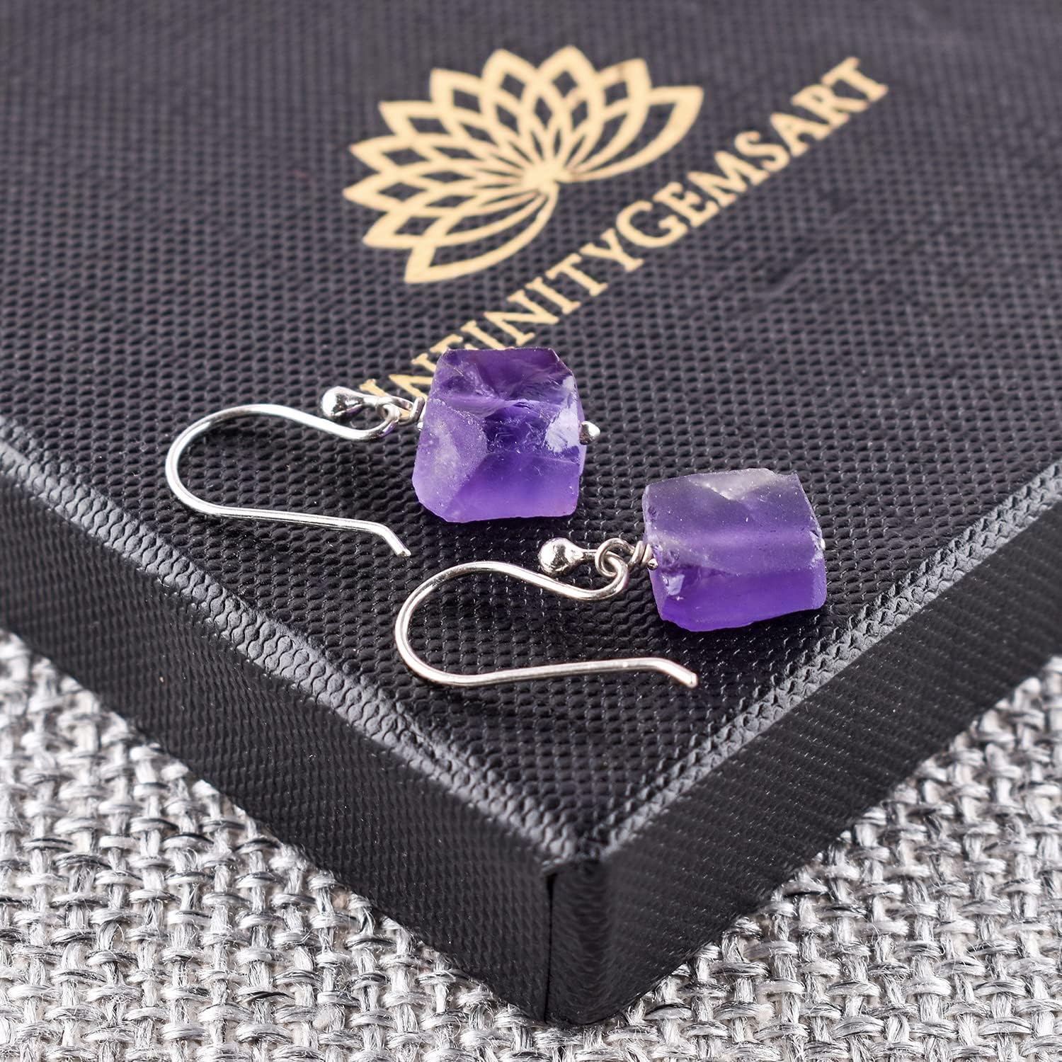 InfinityGemsArt Raw Amethyst Earrings for Women February Birthstone Jewelry Natural Gemstone Rough Dangle & Drop Pair Chakra Energy Healing Crystal 925 Sterling Silver Valentines Day Gifts For Her - Image 6
