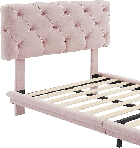 Miniatura 152 de Base de cama flotante tamaño Queen con luces LED y carga USB, marco de cama LED de plataforma tapizada moderna, no necesita somier (blanco-1)