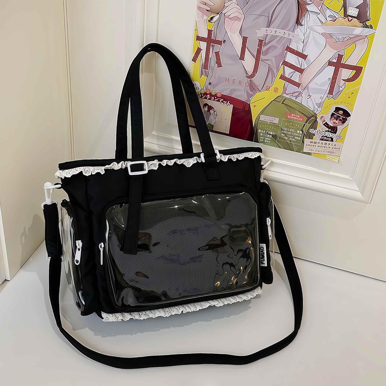 Ita Crossbody Tote Bag, Pin Display Bag with Insert, Cute Messenger Bag, Tote Bags with Zipper Ruffle, Y2k Aesthetic Trendy