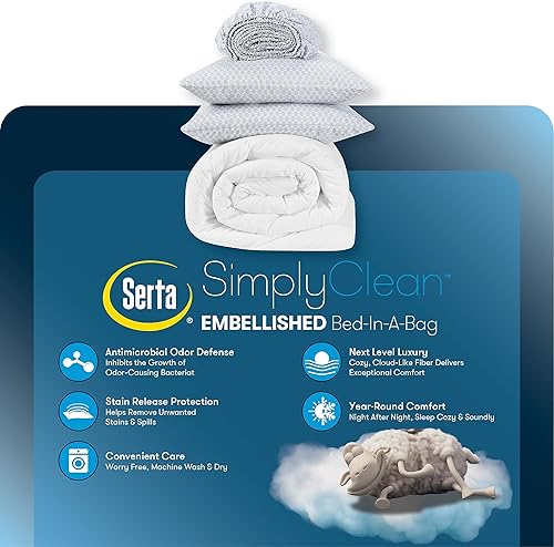 Miniatura 8 de Serta Simply Clean - Cama plisada ligera de 7 piezas en una bolsa para todas las estaciones, tamaño King, color rubor