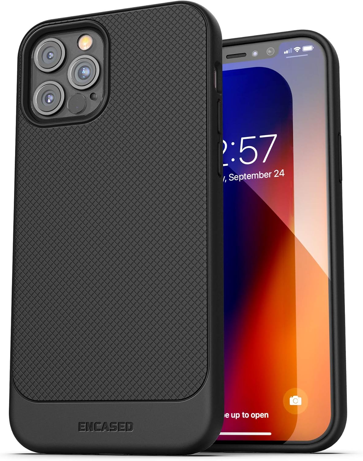 Encased Compatible with iPhone 12/ 12 Pro Belt Clip Case (Thin Armor) Slim Grip Cover with Holster - Black
