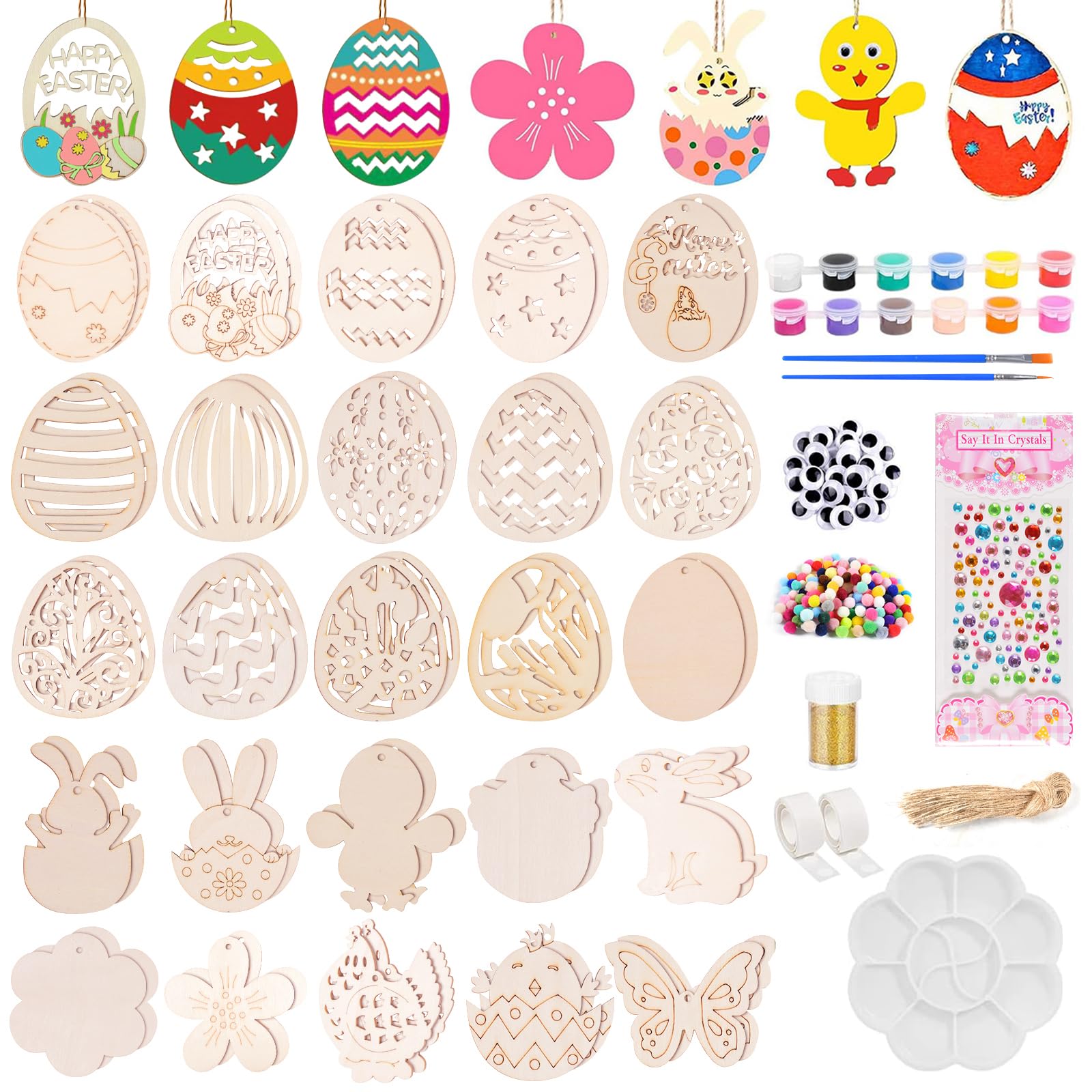 305PCS Colgante Pascua Madera,Adornos Colgantes de Madera de Pascua,Adornos Pascua sin Terminar,Manualidades Madera Pascua,Huevo Pascua Rebanadas Madera,DIY Adornos Colgantes Madera Pascua (Marrón B)