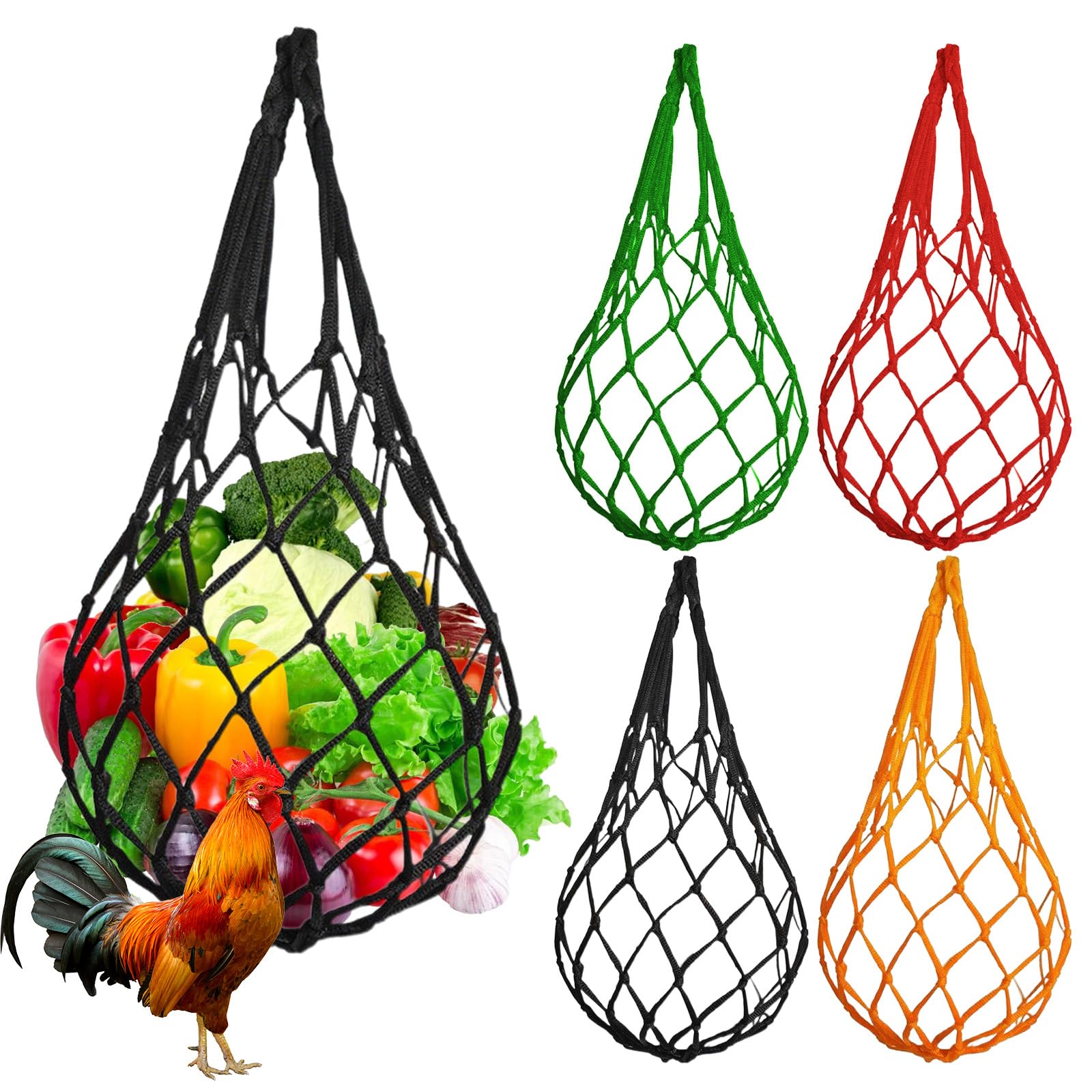 Produktbild von 8er-Set Hühner-Futternetz Zum Aufhängen Mit Haken – 57cm Nylonbeutel Für Gemüse, Ideal Für Hühner, Enten, Gänse