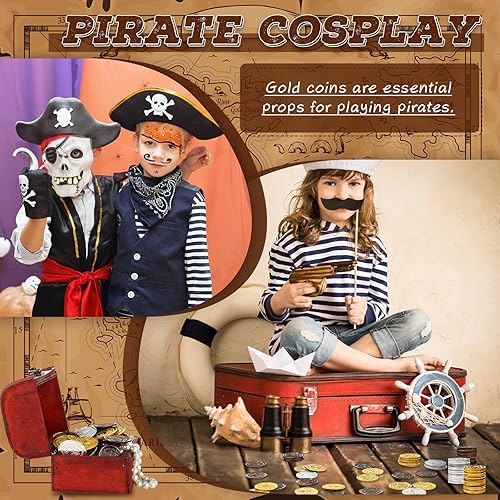 Miniatura 5 de Hanaive 500 monedas de oro pirata de plástico, réplicas de doblones españoles, monedas de juego falsas para niños, para fiesta pirata, tesoros,