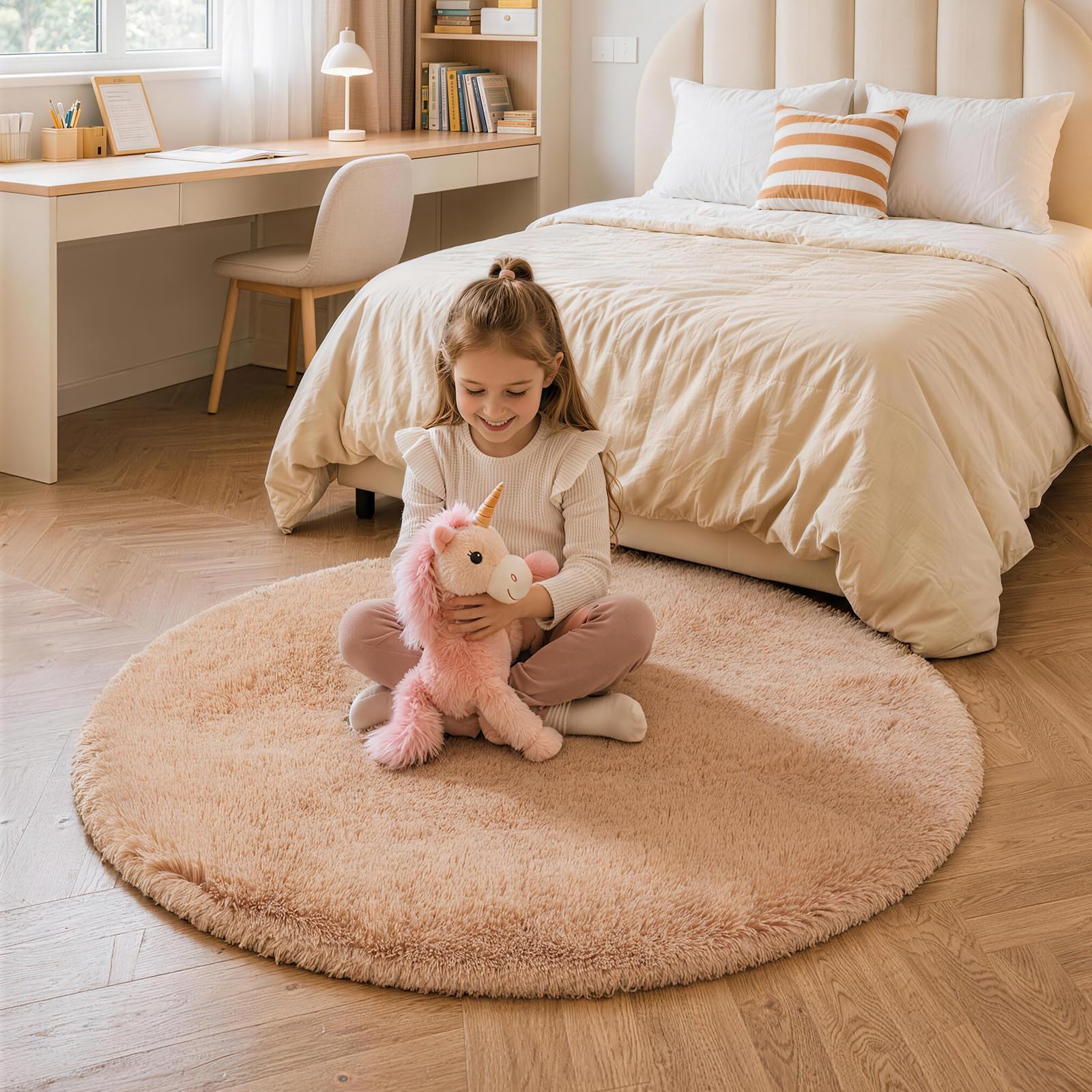 LNZHAO Rugs Living Room: Round 120 cm Area Rugs for Bedroom,Beige — image 1