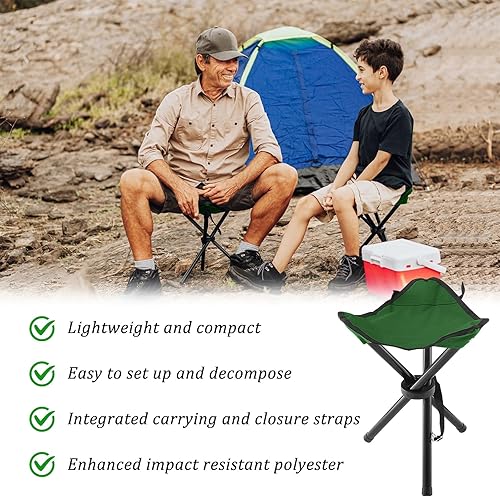 Miniatura 3 de Taburete plegable para acampar, asiento de trípode portátil para viajes al aire libre, sillas de camping plegables verdes para camping, fiesta,