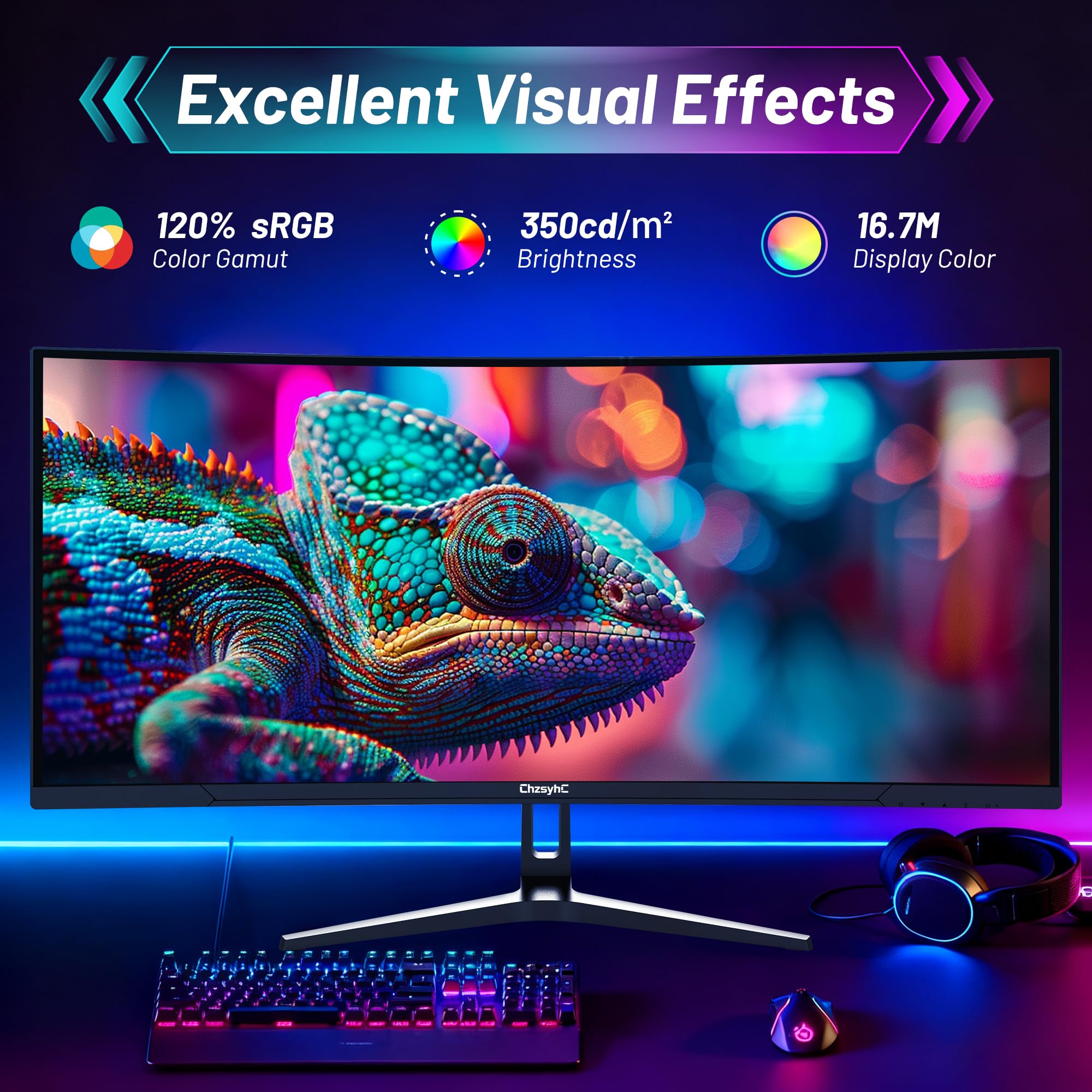Monitor curvo ultra ancho para juegos de 34 pulgadas, WQHD 3440 x 1440p, 165 Hz, 120% sRGB, FreeSync, VESA (DP y cable HDMI incluidos), monitor de PC inmersivo para jugadores y profesionales