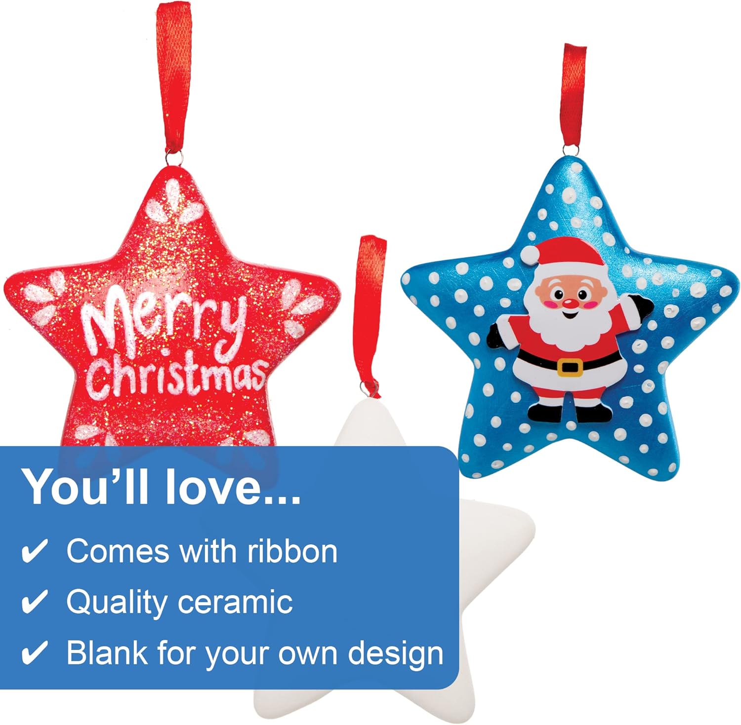 Baker Ross FC109 Christmas Star Ceramic Baubles-Pack of 4, Assorted