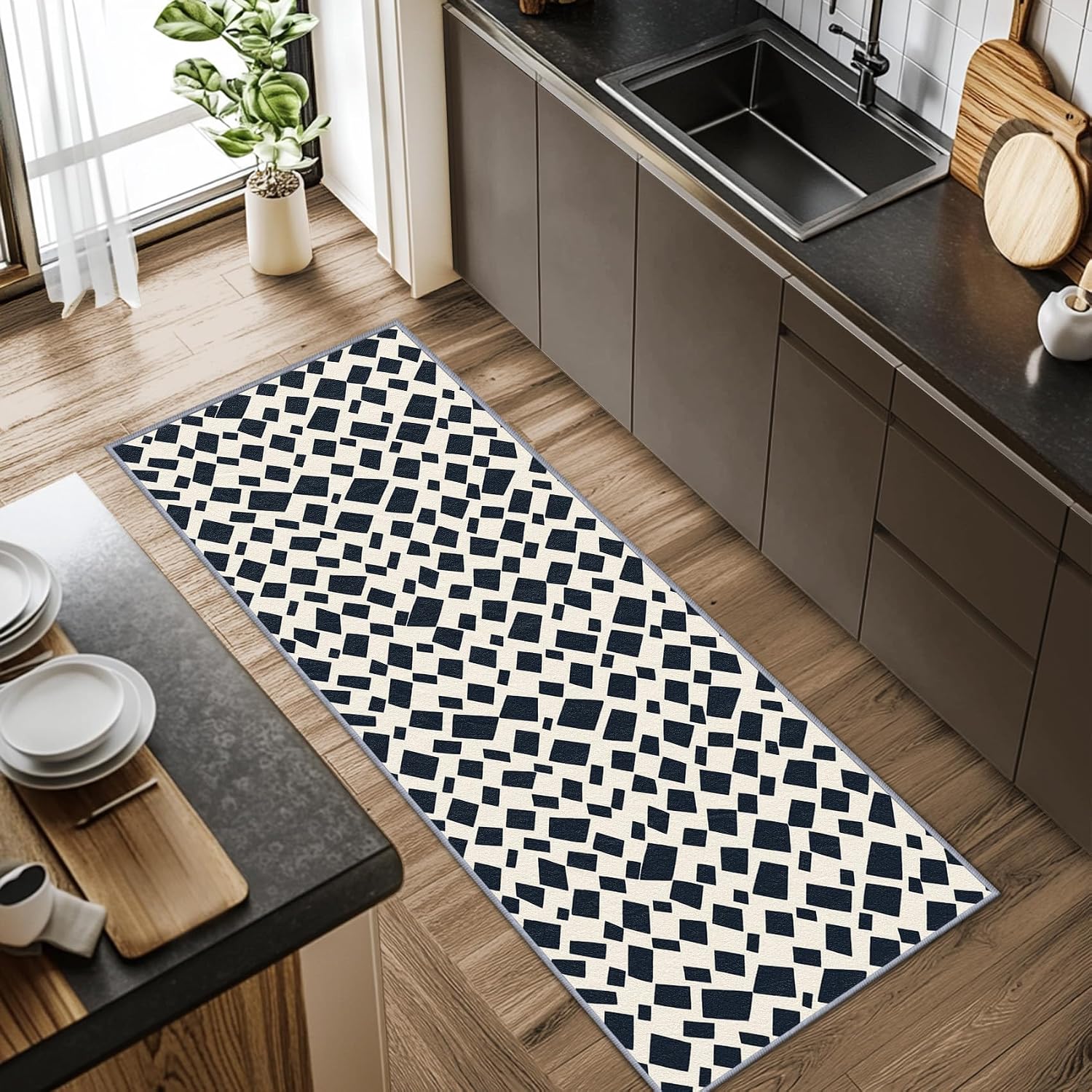 Geometric Rug Runners 2x6, Geometric Runner Rug, 2x6ft, Minimalist Black and White Diamond Pattern Runners for Hallways, Abstract Modern Runner Rug Non Slip Soft - Geometric Home Decor