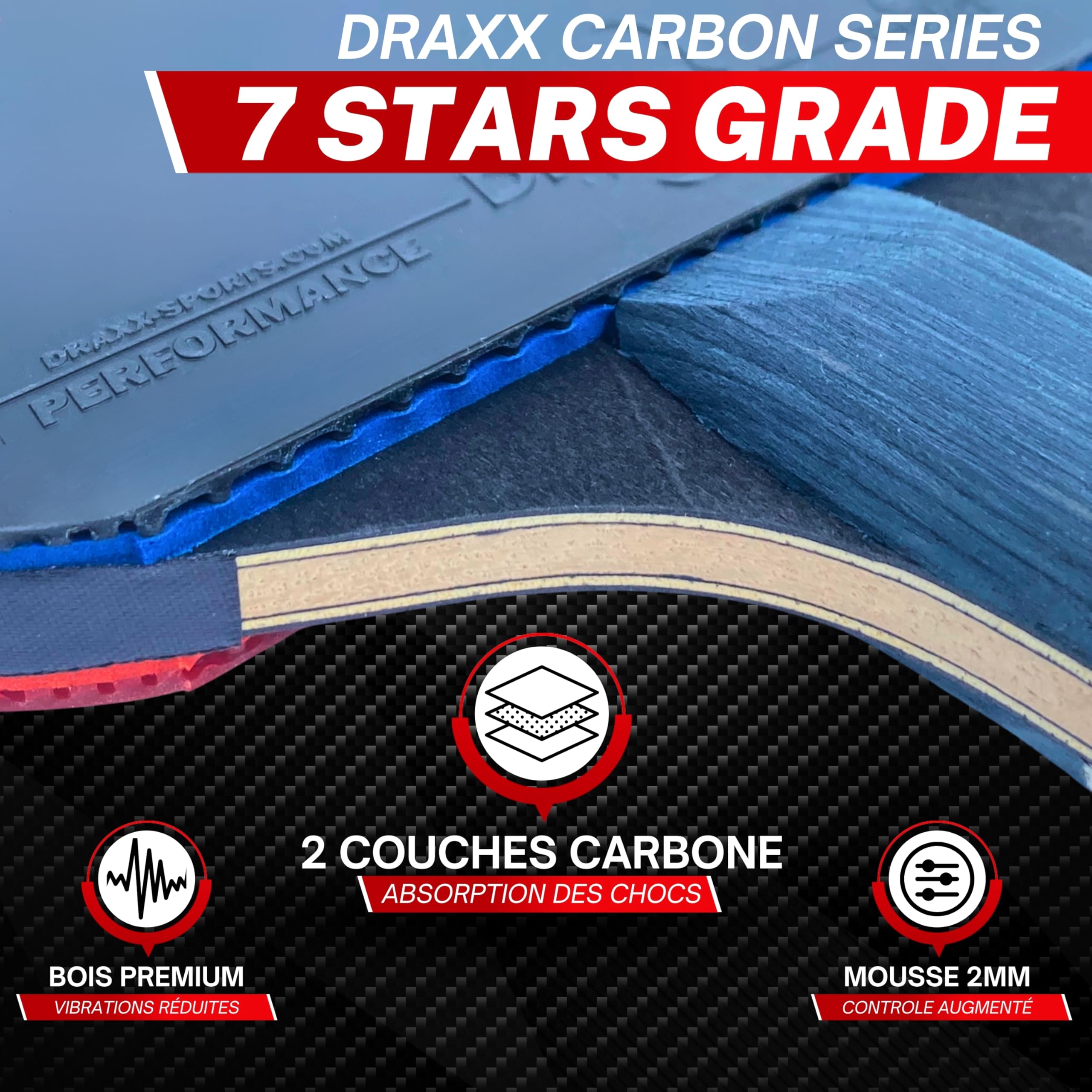 Raquette de Ping Pong 7 Étoiles | Raquette Carbone Pro, Ultra-Légère, Éponge 2mm, Housse Offerte | Idéale Débutant à Pro | Entraînement Compétition Club