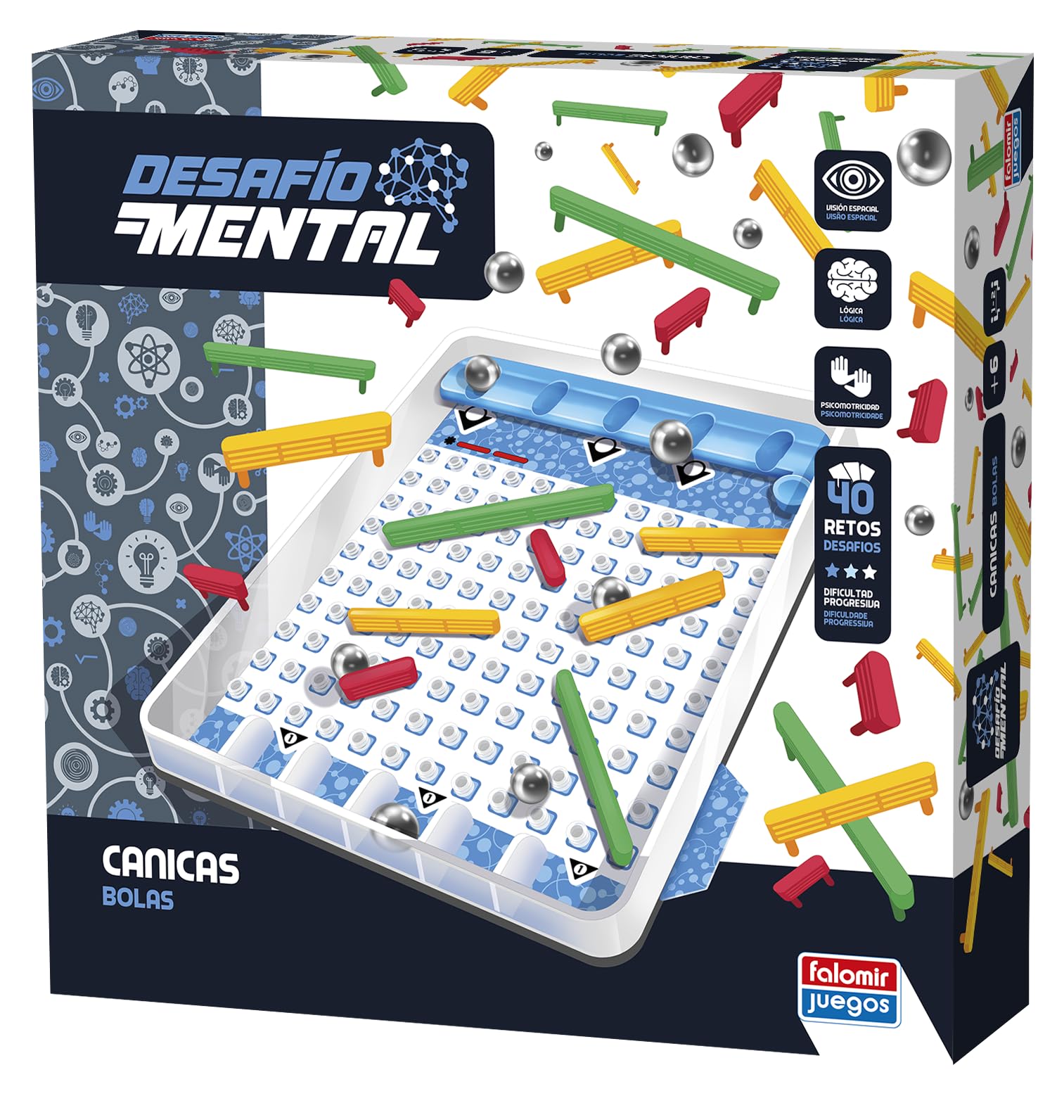 Falomir - Canicas Desafío Mental - Canicas y Barreras | Juego de Lógica y Destreza Visual | para 1 Jugador (Edad 6+)