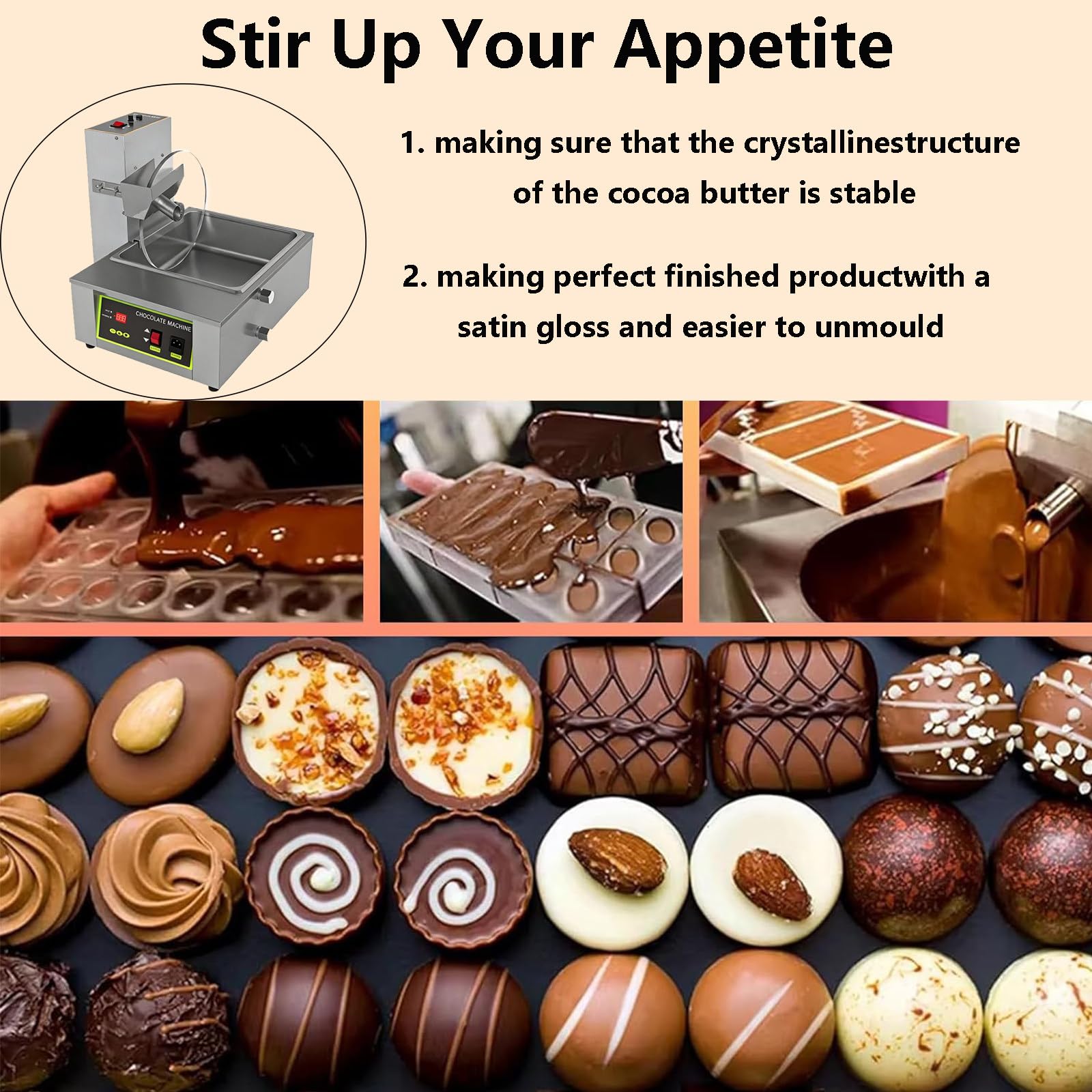 Machine à Fondre Le Chocolat, Bouilloire Double avec Robinet Intégré, Vitesse Réglable 38-55 RPM & Chauffage Uniforme, Tempéreuse à Chocolat pour Usage Commercial 12kg